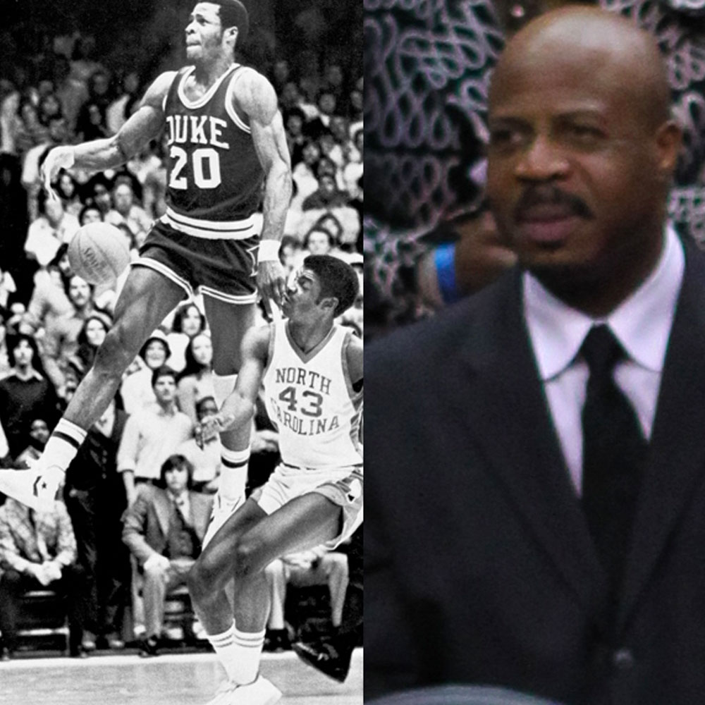 Gene Banks during his playing days at Duke University alongside a modern-day photo